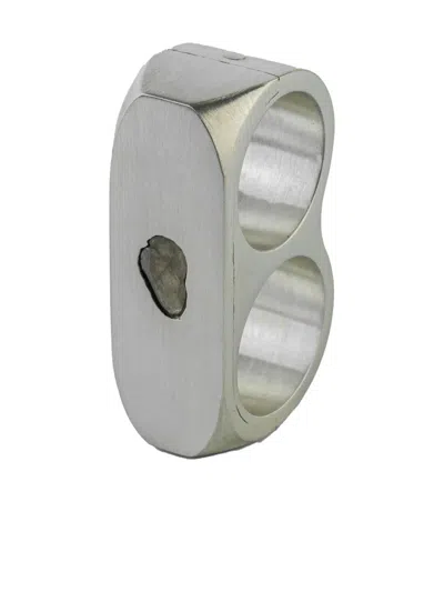 Parts Of Four Double-ring Diamond Slab Ring In Metallic