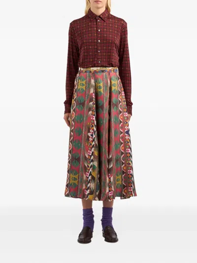 Pierre-louis Mascia Patterned Pleated Skirt In Red