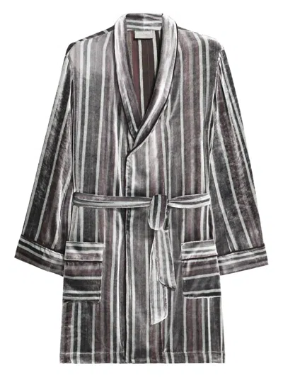 Pierre-louis Mascia Striped Velvet Robe In Black