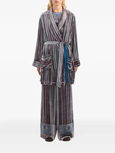 Pierre-louis Mascia Striped Velvet Robe In Black