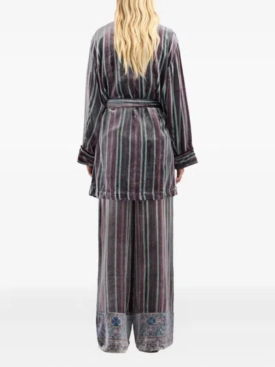Pierre-louis Mascia Striped Velvet Robe In Black