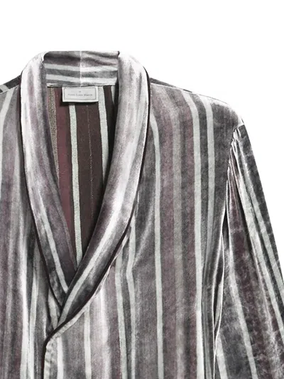 Pierre-louis Mascia Striped Velvet Robe In Black