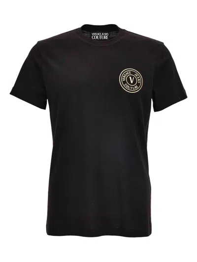 Versace Jeans Couture Black Cotton T-shirt With Print In Black
