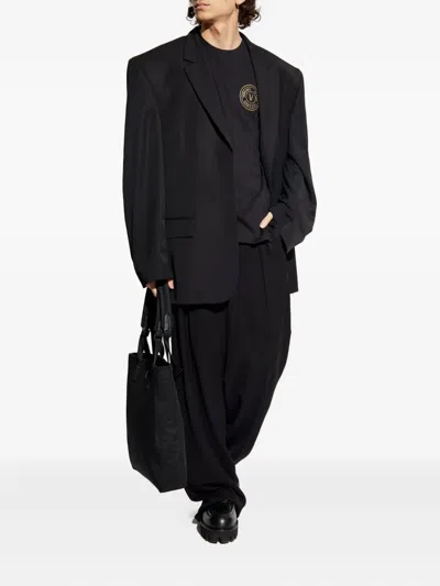 Versace Jeans Couture Black Cotton T-shirt With Print In Black