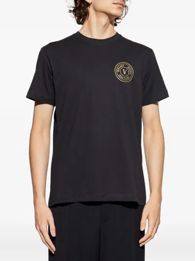 Versace Jeans Couture Black Cotton T-shirt With Print In Black
