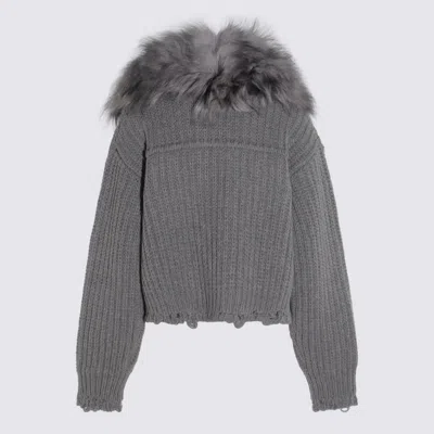 Blumarine Casual Jacket With Faux Fur Collar In Gray
