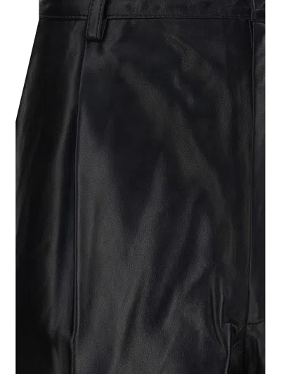 R13 Pleated Leather Shorts In Black