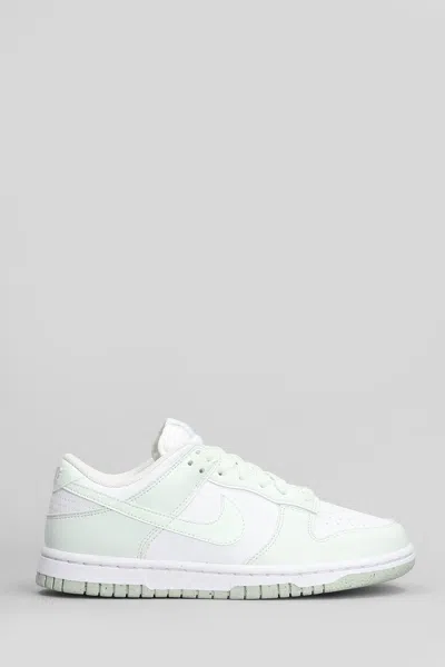 Nike Dunk Low Next Nature Sneakers In Green Leather In White