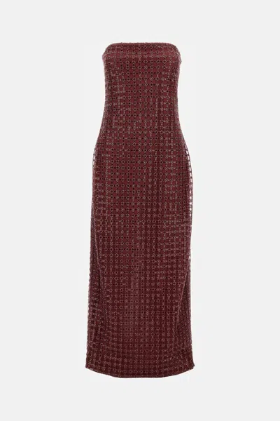 Rotate Birger Christensen Rotate Floor-length Burgundy Strapless Evening Dress With Sequined Detailing In Brown