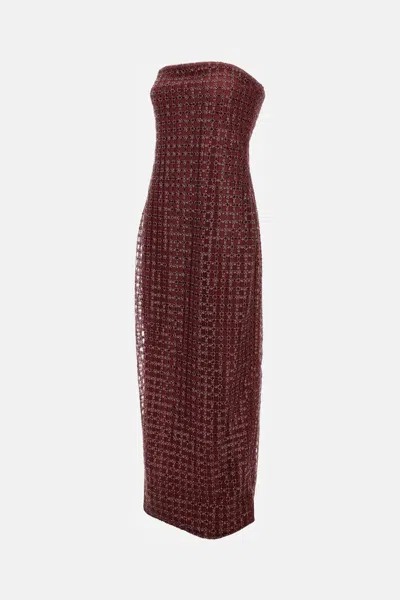 Rotate Birger Christensen Rotate Floor-length Burgundy Strapless Evening Dress With Sequined Detailing In Brown