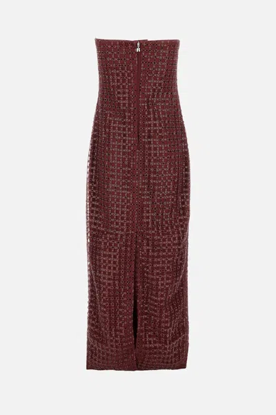 Rotate Birger Christensen Rotate Floor-length Burgundy Strapless Evening Dress With Sequined Detailing In Brown