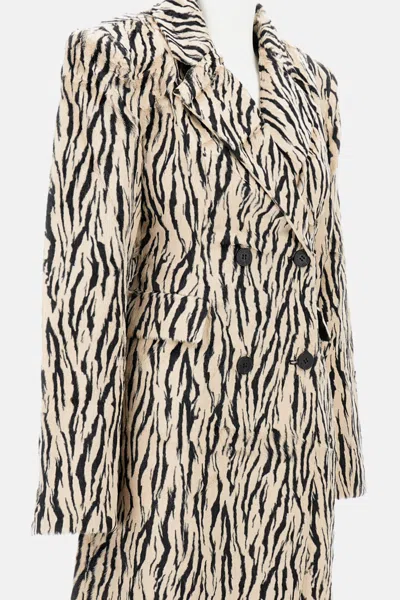 Rotate Birger Christensen Womens Egret Comb Printed Double-breasted Cotton-blend Coat In Multi