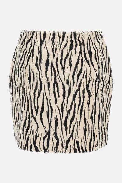 Rotate Birger Christensen Womens Egret Comb Printed Faux-fur Cotton-blend Mini Skirt In Multi