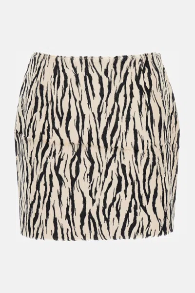Rotate Birger Christensen Womens Egret Comb Printed Faux-fur Cotton-blend Mini Skirt In Multi