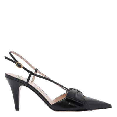 Valentino Mid Heel Bow Detail Slingback Pumps In Black