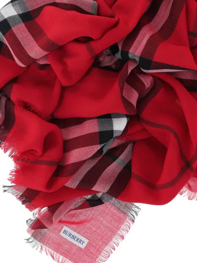 Burberry 'check' Wool Scarf In Red