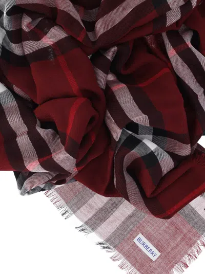 Burberry Check Wool Scarf In Red