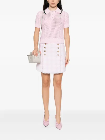Casablanca Mouline Crochet-knit Cropped Polo In Pink