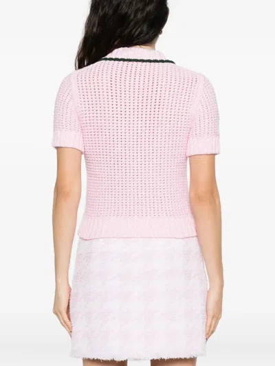 Casablanca Mouline Crochet-knit Cropped Polo In Pink