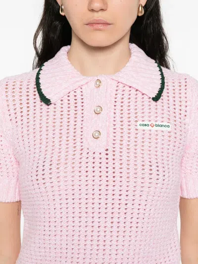 Casablanca Mouline Crochet-knit Cropped Polo In Pink