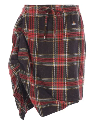 Vivienne Westwood Ruched Check Patterned Mini Skirt In Red