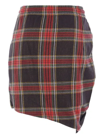 Vivienne Westwood Ruched Check Patterned Mini Skirt In Red