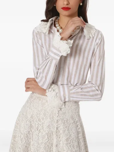 Lethicia Bronstein Striped Lace-trimmed Shirt