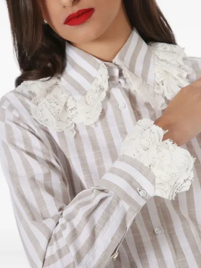 Lethicia Bronstein Striped Lace-trimmed Shirt