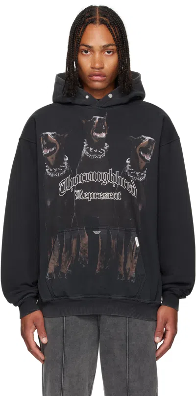 Represent Black Hoodie With Fixed Hood And Maxi Print On The Front In Cotton Man
