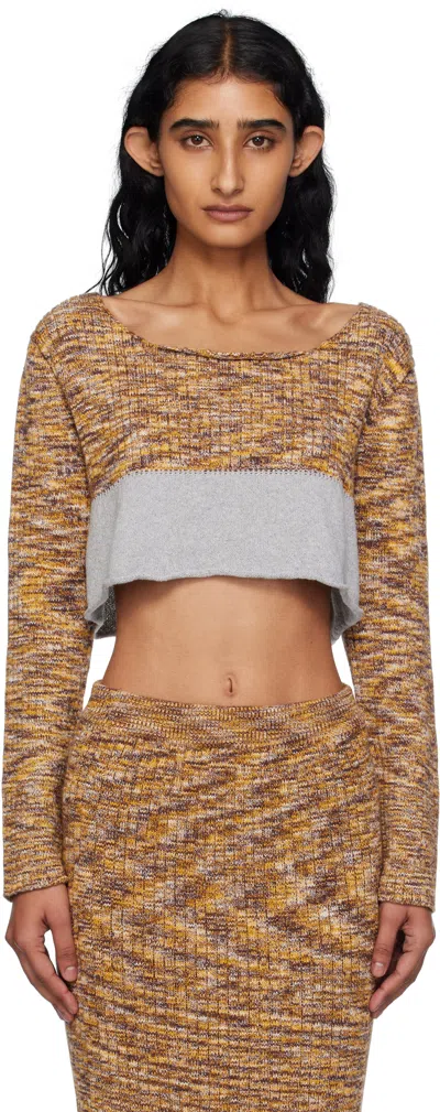 Baserange Multicolor Waste Cropped Sweater In Brown