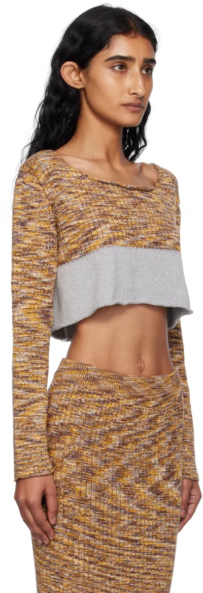 Baserange Multicolor Waste Cropped Sweater In Brown