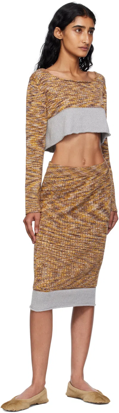 Baserange Multicolor Waste Cropped Sweater In Brown