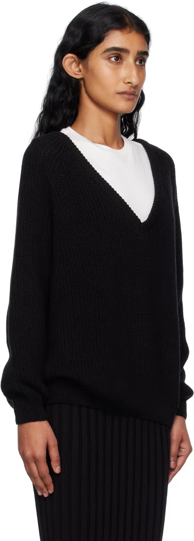 Baserange Black Danube V-neck Sweater In Black