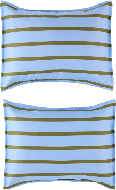 Dusen Dusen Blue & Khaki Cornflower Stripe Duvet Set, Full/queen