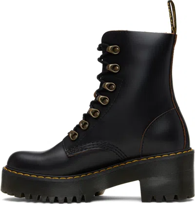 Dr. Martens Black Leona Vintage Smooth Leather Heeled Boots In Black
