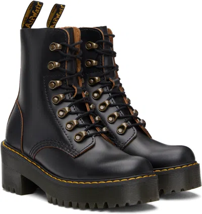 Dr. Martens Black Leona Vintage Smooth Leather Heeled Boots In Black