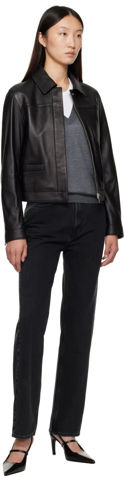 Loulou De Saison Black Ascot Leather Jacket In Black