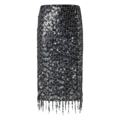 Pinko Pencil Skirt With Sequins And Crystals In Black