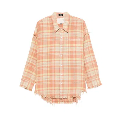 R13 Shredded Seam Drop Neck Plaid Flannel Button-up Shirt