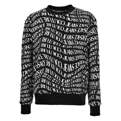 Versace Jeans Couture Monogram Crewneck Sweater With Ribbed Finish