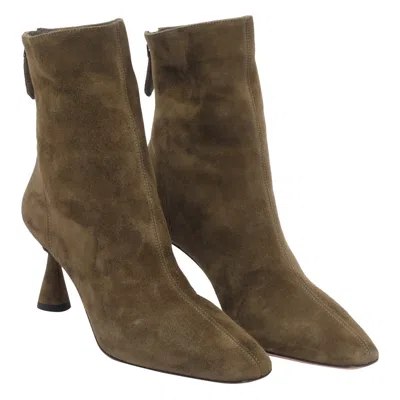 Aquazzura Amore Green Ankle Boots With Zip Closure And High Sculpted Heel In Suede Woman In Green