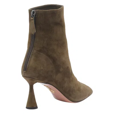 Aquazzura Amore Green Ankle Boots With Zip Closure And High Sculpted Heel In Suede Woman In Green