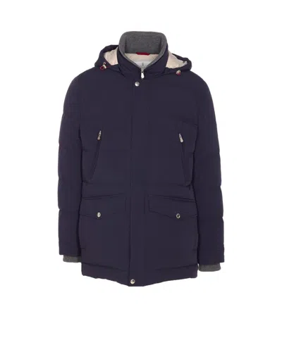 Brunello Cucinelli Men Knit Insert Down Jacket In Black