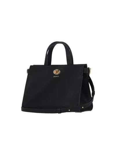 Burberry Mini Cotswold Grained Leather Top Handle Bag In Black