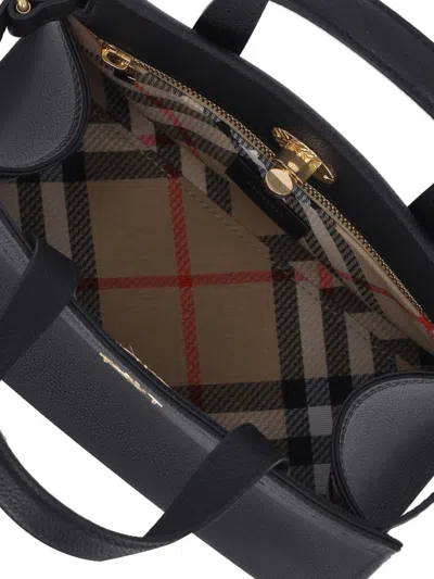 Burberry Mini Cotswold Grained Leather Top Handle Bag In Black