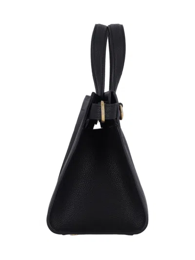 Burberry Mini Cotswold Grained Leather Top Handle Bag In Black