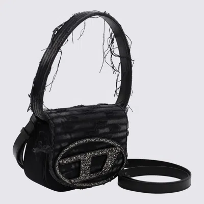 Diesel 1dr Crystal-embellished Frayed Shoulder Bag In Black
