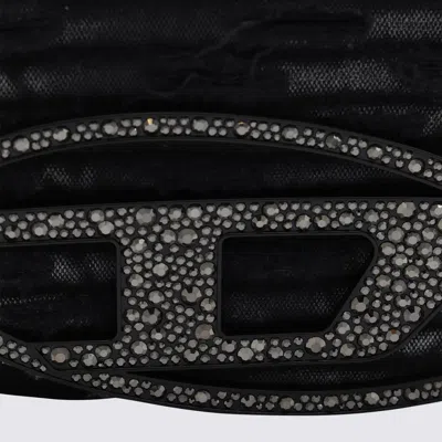 Diesel 1dr Crystal-embellished Frayed Shoulder Bag In Black