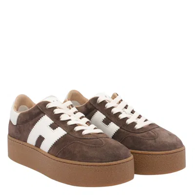 Hogan Chocolate Brown Suede Platform Sneakers With Lace-up Closure And H Logo Detail In Brown