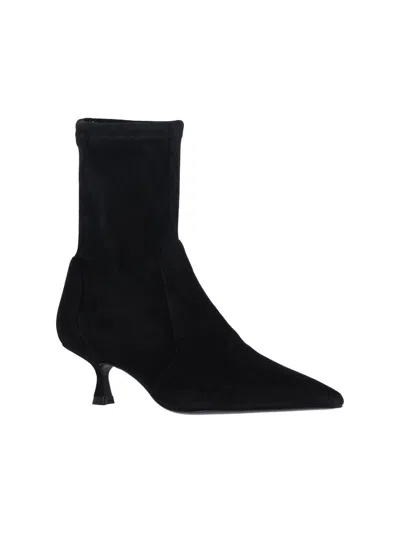 Stuart Weitzman Naomi Stretch Suede Ankle Booties In Black